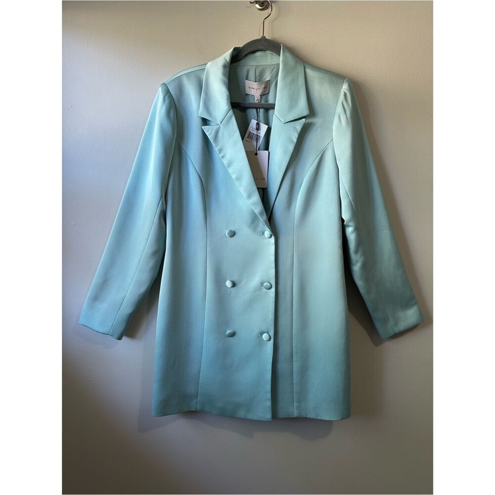 Adelyn Rae Misty Blue Aqua Double-Breasted Blazer Coat Career Office Size L NWT